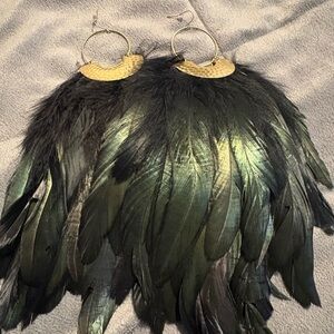 Elegant Raven Feather Earrings with Gold Accents